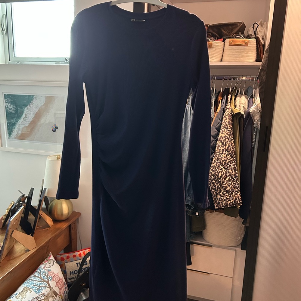 Zara Blue Long Sleeve Sheath Dress for Cocktail